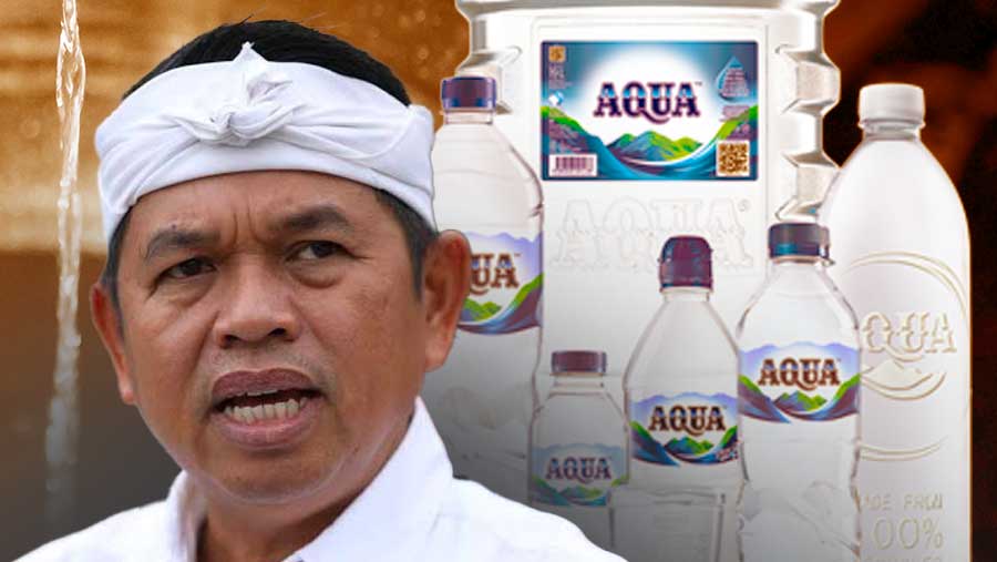 Ilustrasi Dedi Mulyadi dan Aqua. (Foto: Bloomberg Technoz/Nusawarta.id)